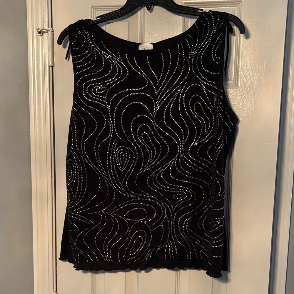 Orange USA Black Tank Top with Sparkling Sequin Pattern on Front